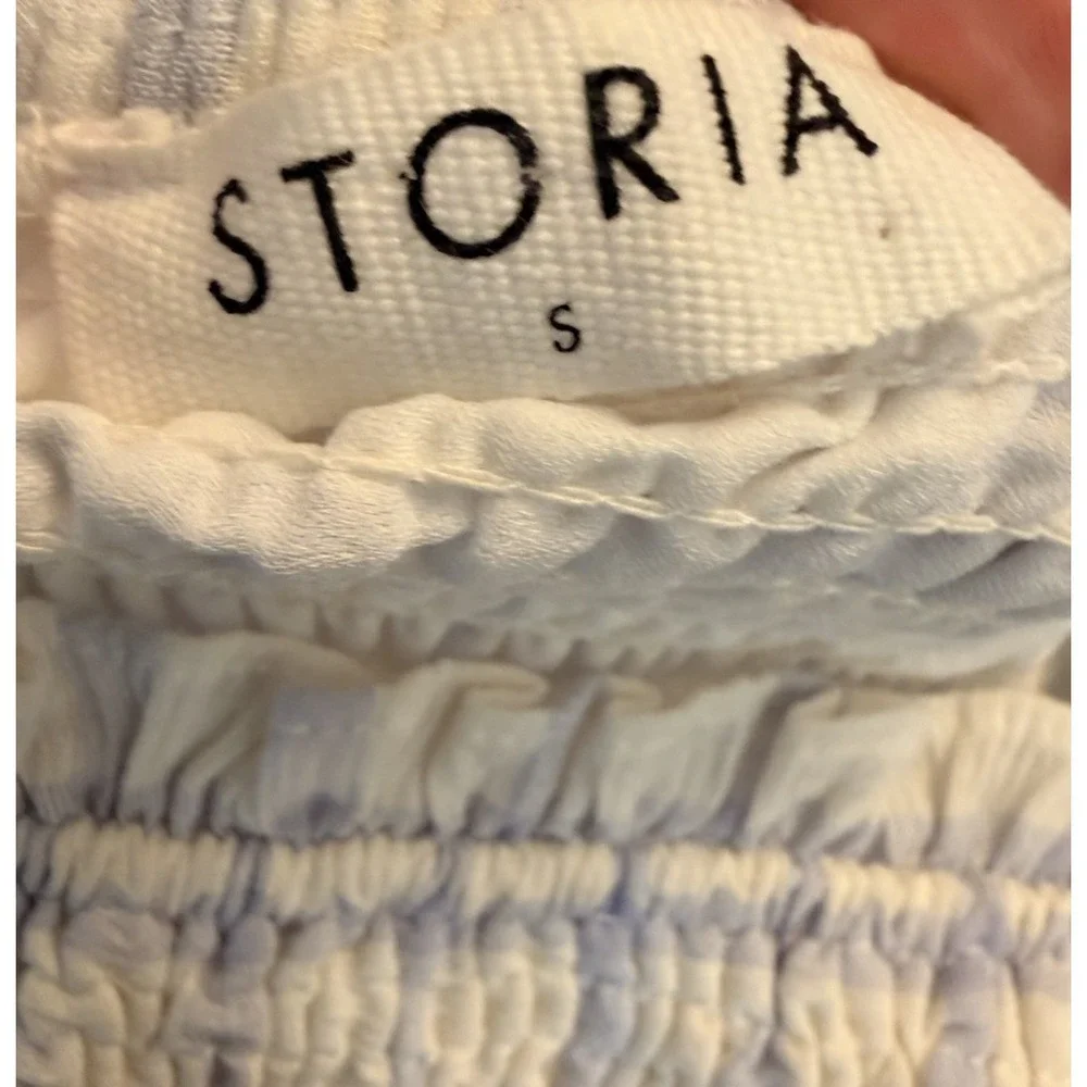 Storia Adelynn Ruffle Midi Dress S Blue White Plaid Smocked Cottagecore Prairie - Picture 9 of 11